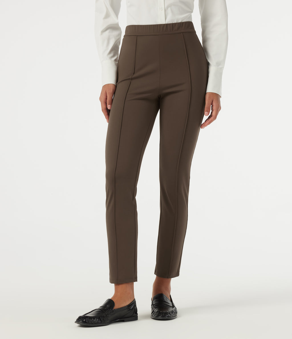 High Waisted Slim Pintuck Work Trousers — Chocolate Martini — view 2