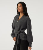 Long Sleeve Tie Front Casual Cardigan — Smokey Grey — view 3
