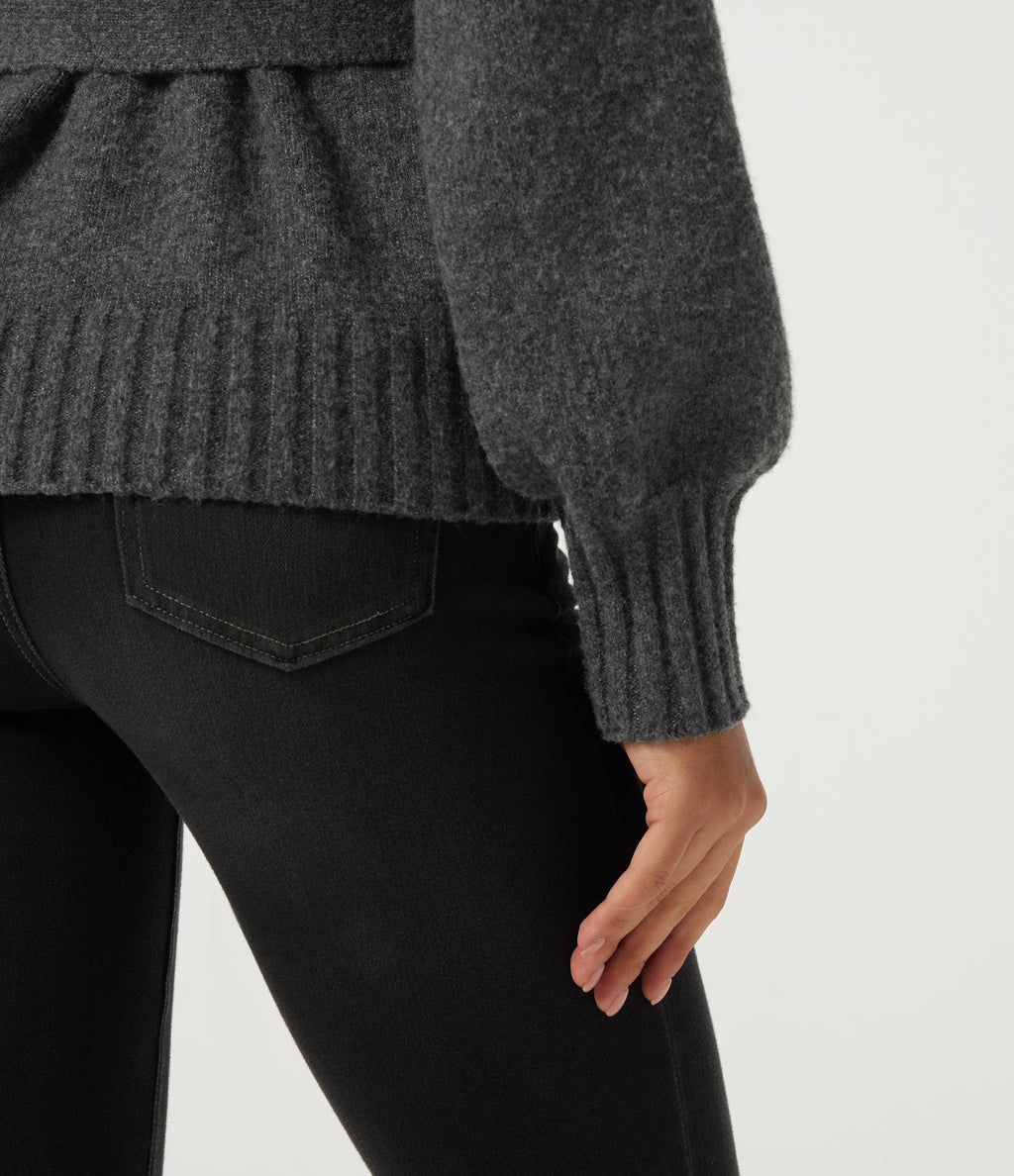Long Sleeve Tie Front Casual Cardigan — Smokey Grey — view 7
