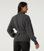 Long Sleeve Tie Front Casual Cardigan — Smokey Grey — view 2