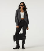 Long Sleeve Tie Front Casual Cardigan — Smokey Grey — view 8