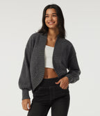 Long Sleeve Tie Front Casual Cardigan — Smokey Grey — view 4