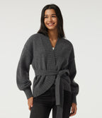 Long Sleeve Tie Front Casual Cardigan — Smokey Grey — view 1