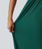 Square Neck Short Sleeve Wide Leg Casual Jumpsuit with Pockets - Edition — Rain Forest — view 6