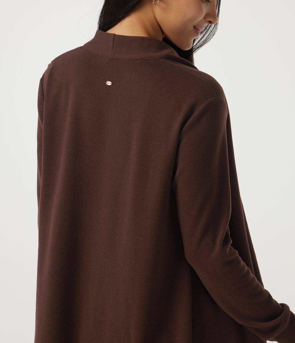 Long Sleeve Asymmetric Wrapped Casual Top — Bitter Chocolate — view 6