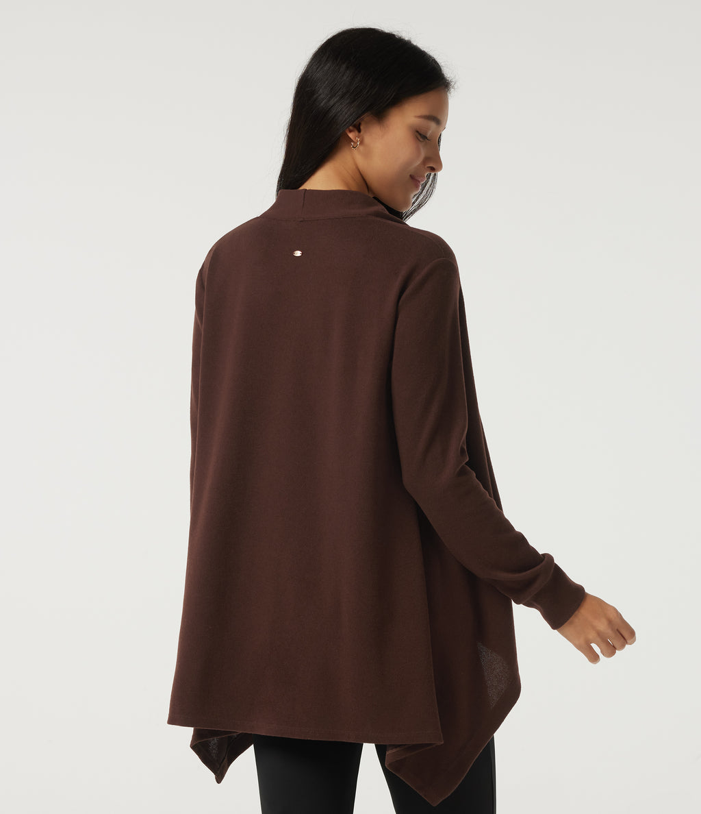 Long Sleeve Asymmetric Wrapped Casual Top — Bitter Chocolate — view 2