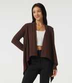 Long Sleeve Asymmetric Wrapped Casual Top — Bitter Chocolate — view 3