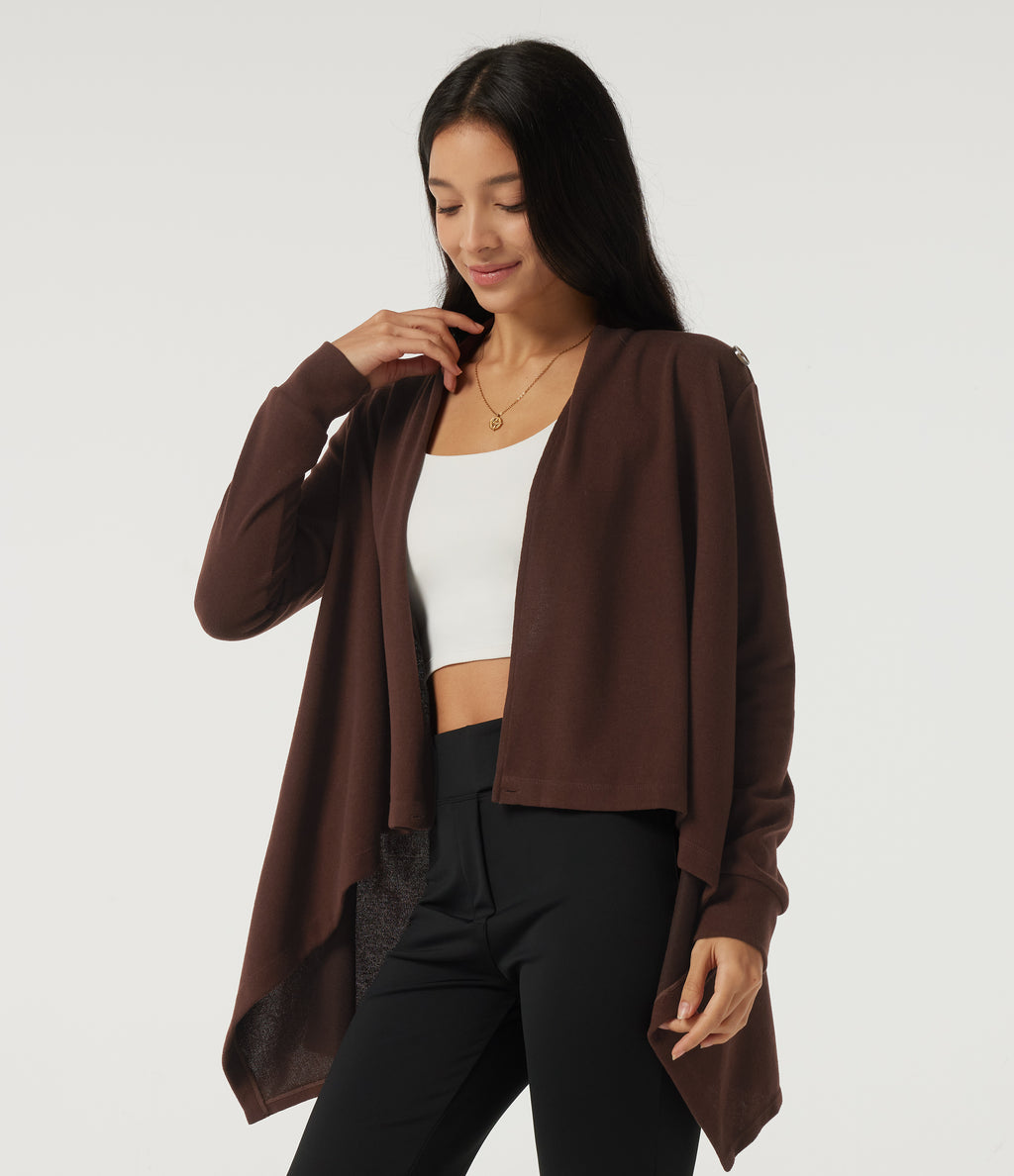 Long Sleeve Asymmetric Wrapped Casual Top — Bitter Chocolate — view 4
