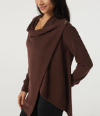 Long Sleeve Asymmetric Wrapped Casual Top — Bitter Chocolate — view 5