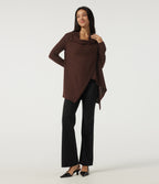 Long Sleeve Asymmetric Wrapped Casual Top — Bitter Chocolate — view 7