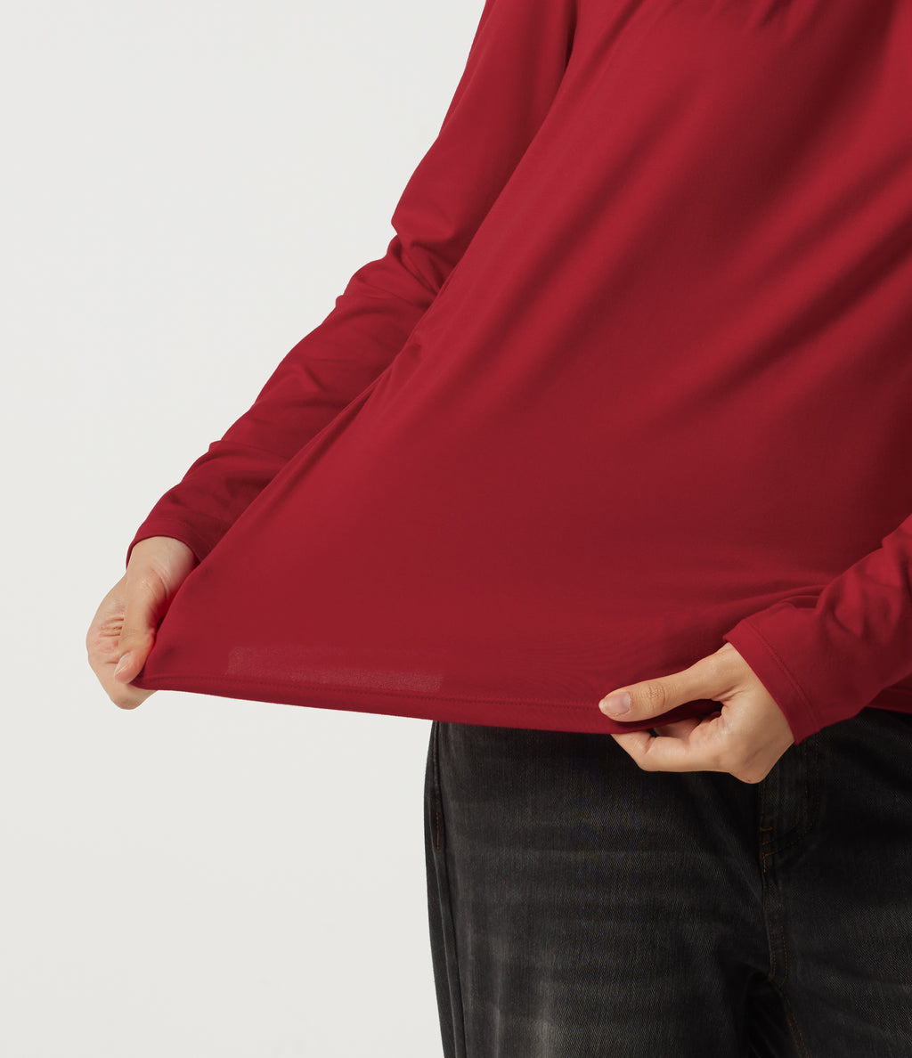 U Neck Long Sleeve Ruched Work Top — Haute Red — view 7