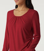 U Neck Long Sleeve Ruched Work Top — Haute Red — view 5