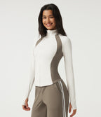 Long Sleeve Color Block Yoga Active Jacket with Pockets — White — view 1