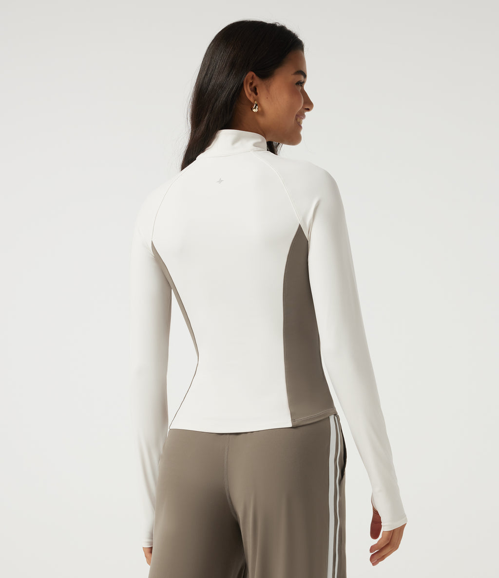 Long Sleeve Color Block Yoga Active Jacket with Pockets — White — view 2