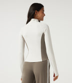 Long Sleeve Color Block Yoga Active Jacket with Pockets — White — view 2