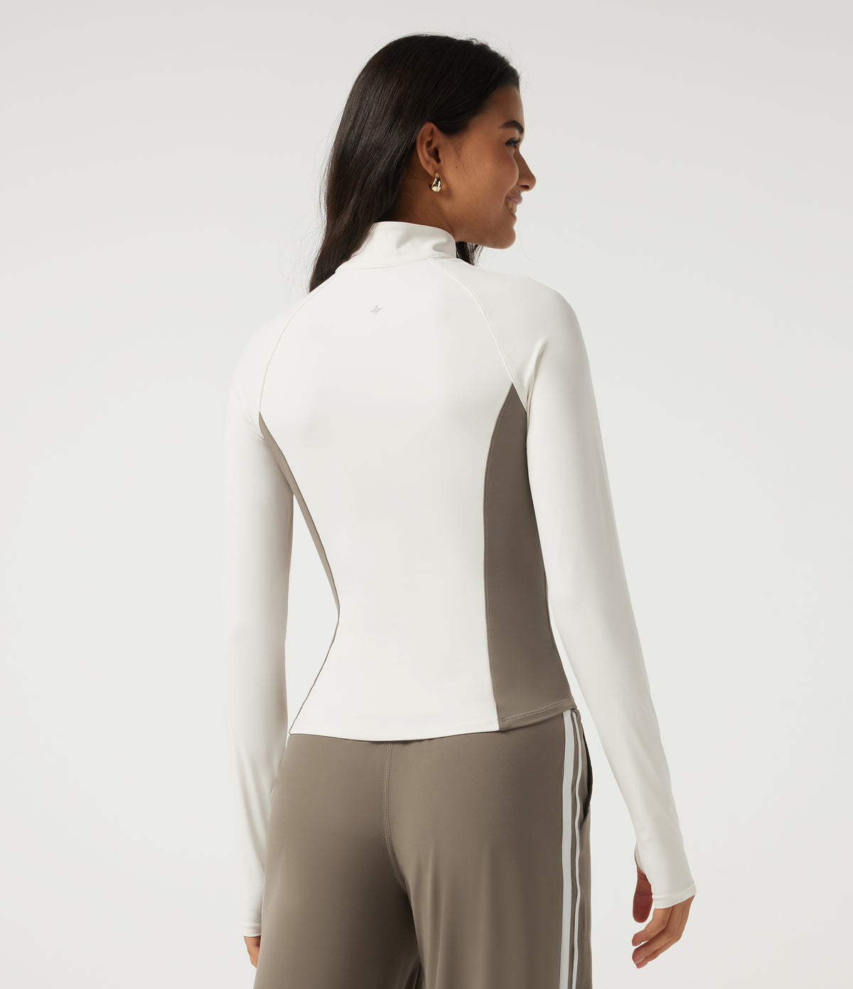 Long Sleeve Color Block Yoga Active Jacket with Pockets — White — view 2