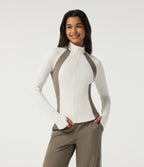 Long Sleeve Color Block Yoga Active Jacket with Pockets — White — view 3