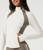 Long Sleeve Color Block Yoga Active Jacket with Pockets — White — view 6