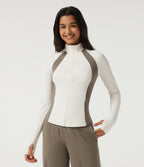 Long Sleeve Color Block Yoga Active Jacket with Pockets — White — view 4