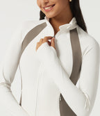 Long Sleeve Color Block Yoga Active Jacket with Pockets — White — view 5