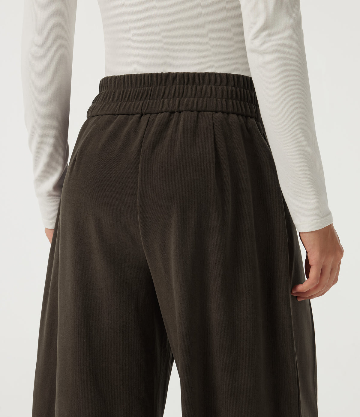 High Waisted Barrel Leg Corduroy Casual Trousers with Pockets — Demitasse — view 5