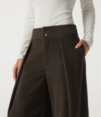 High Waisted Barrel Leg Corduroy Casual Trousers with Pockets — Demitasse — view 4