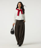 High Waisted Barrel Leg Corduroy Casual Trousers with Pockets — Demitasse — view 7