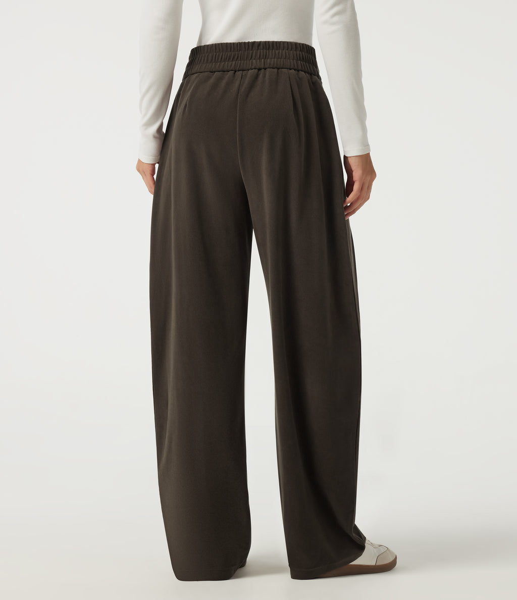High Waisted Barrel Leg Corduroy Casual Trousers with Pockets — Demitasse — view 2