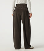 High Waisted Barrel Leg Corduroy Casual Trousers with Pockets — Demitasse — view 2