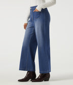 Mid Rise Relaxed Casual Flare Jeans with Pockets — Baja Blue Denim — view 3