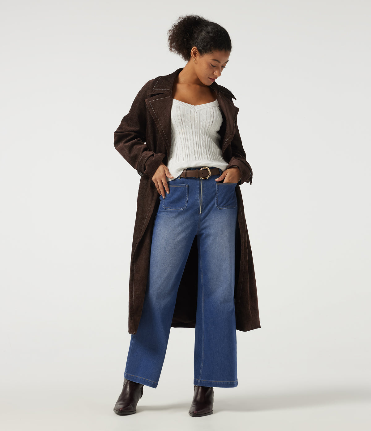 Mid Rise Relaxed Casual Flare Jeans with Pockets — Baja Blue Denim — view 7