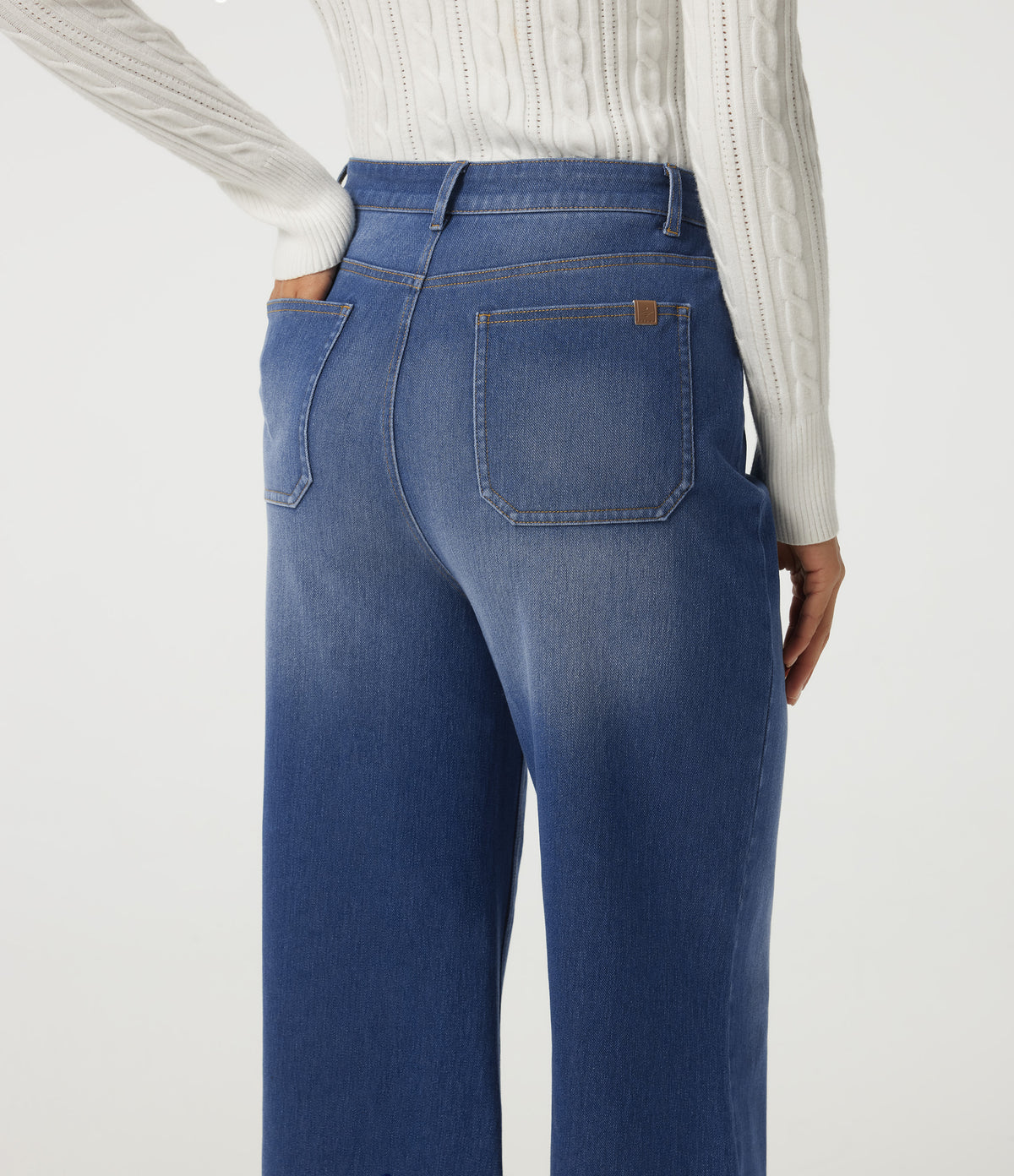 Mid Rise Relaxed Casual Flare Jeans with Pockets — Baja Blue Denim — view 4