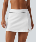 Mid Rise A-Line OneForm Seamless Mini Skort with Built-in Shorts and Pocket — White — view 5