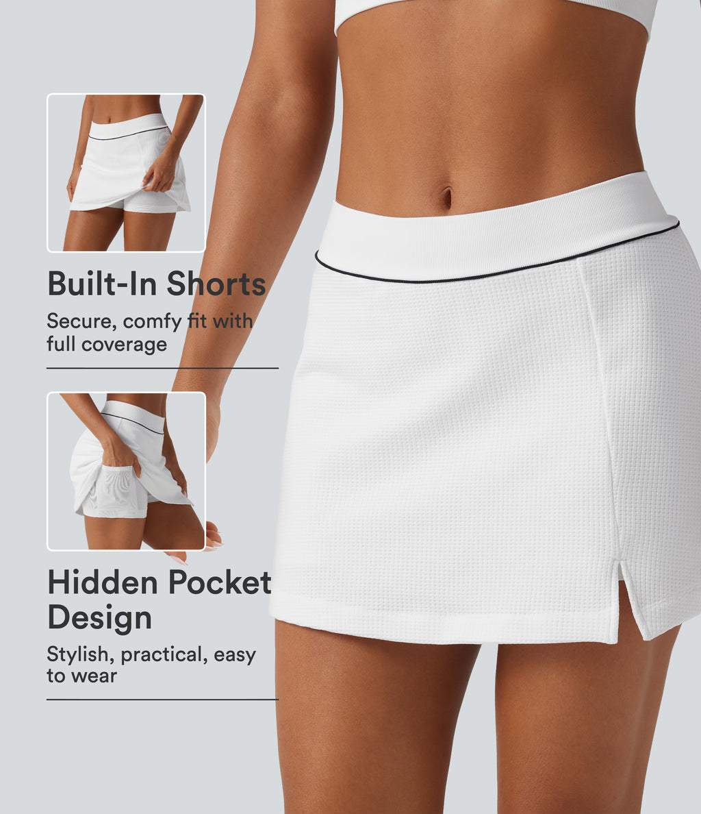Mid Rise A-Line OneForm Seamless Mini Skort with Built-in Shorts and Pocket — White — view 1
