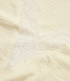 V Neck Long Sleeve Contrast Lace Linen-Feel Resort Top — Whisper White — view 8
