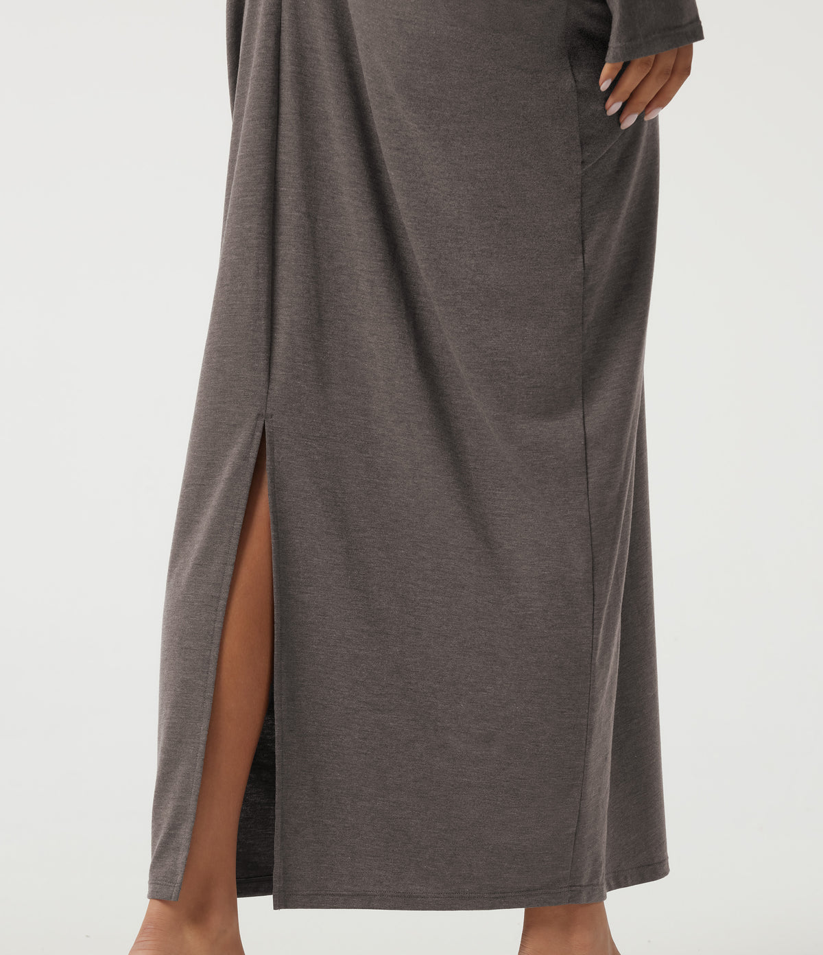 Deep V Neck Batwing Long Sleeve Casual Pencil Midi Dress — Earthwood Brown — view 6