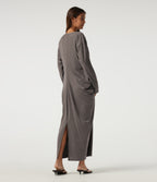 Deep V Neck Batwing Long Sleeve Casual Pencil Midi Dress — Earthwood Brown — view 2