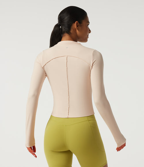 Airy Stand Collar Long Sleeve Split Hem Yoga Sports Top — Rainy Day — view 2