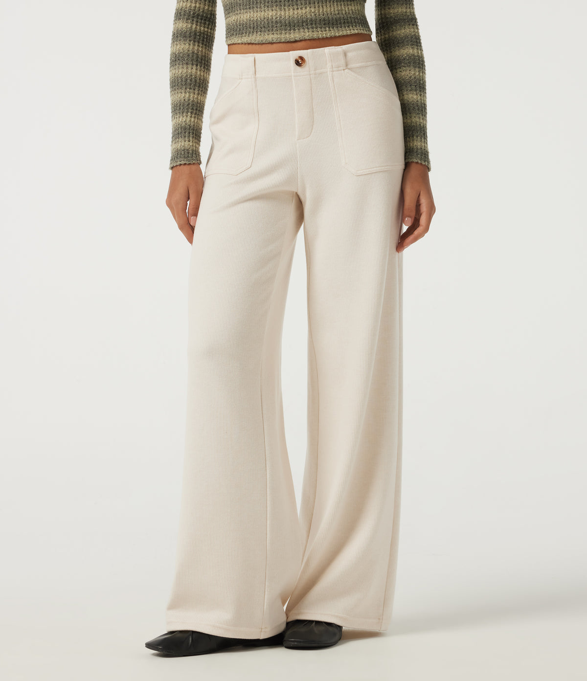 Low Rise Wide Leg Casual Trousers with Pockets — Jet Stream — view 1