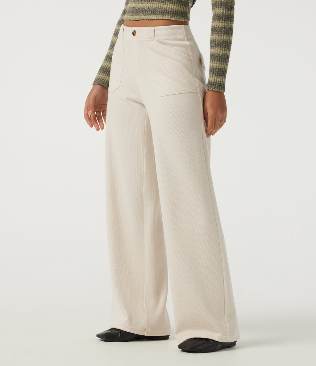 Low Rise Wide Leg Casual Trousers with Pockets — Jet Stream — view 3