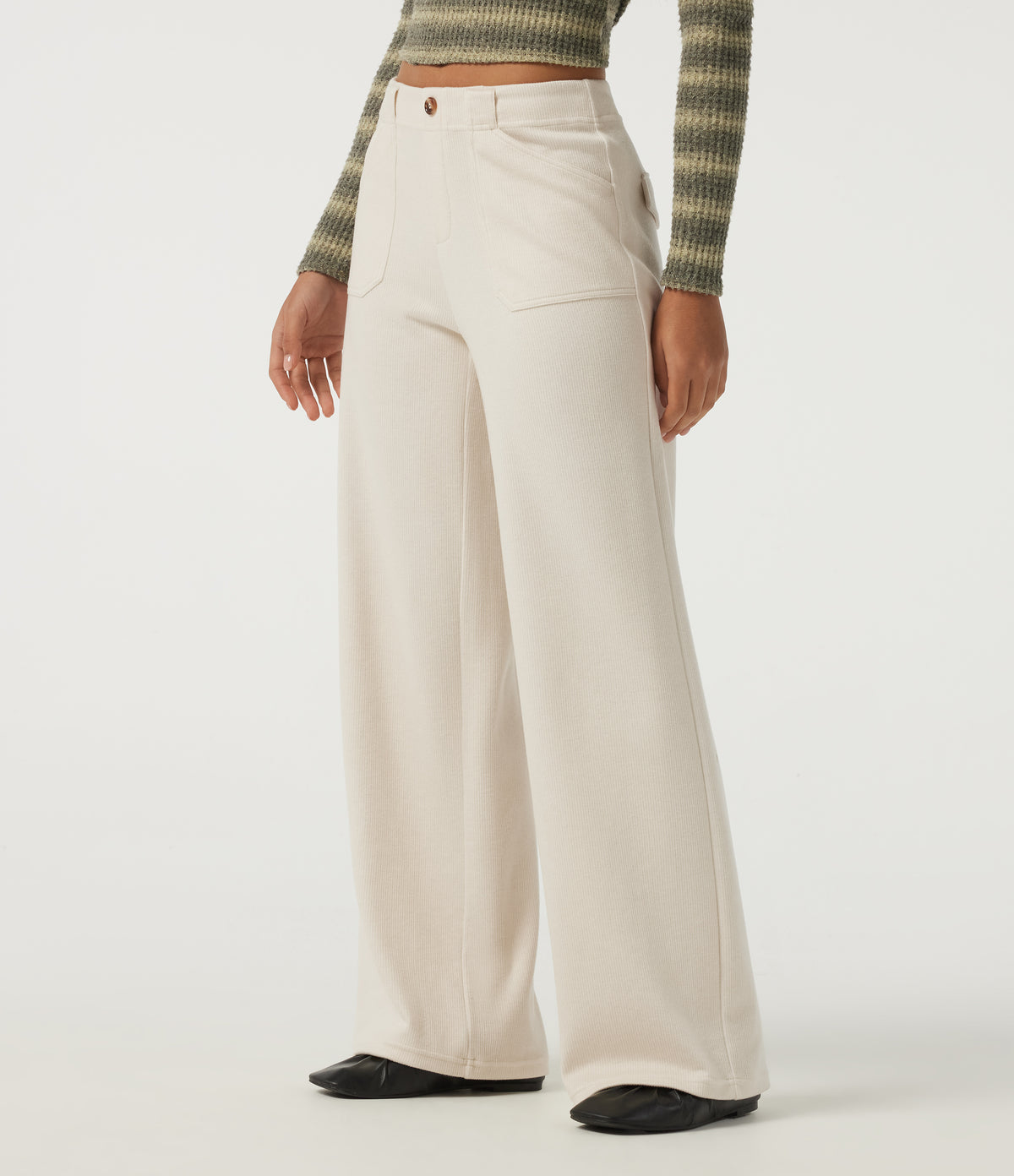 Low Rise Wide Leg Casual Trousers with Pockets — Jet Stream — view 3
