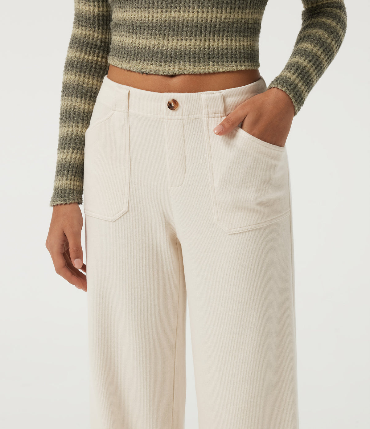 Low Rise Wide Leg Casual Trousers with Pockets — Jet Stream — view 4