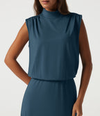 Mock Neck Sleeveless Ruched Casual Maxi Dress — Balsam — view 4