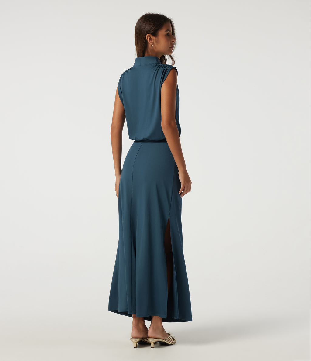 Mock Neck Sleeveless Ruched Casual Maxi Dress — Balsam — view 2