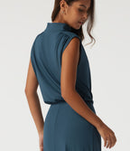 Mock Neck Sleeveless Ruched Casual Maxi Dress — Balsam — view 5