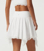 High Waisted Tummy Control Contrast Lace A-Line Workout Mini Skirt with Built-in Shorts and Pockets — White — view 2