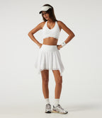 High Waisted Tummy Control Contrast Lace A-Line Workout Mini Skirt with Built-in Shorts and Pockets — White — view 7