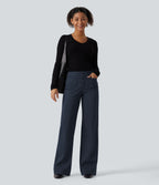 Low Rise Straight Leg Work Trousers with Pockets — Midnight Blue — view 7
