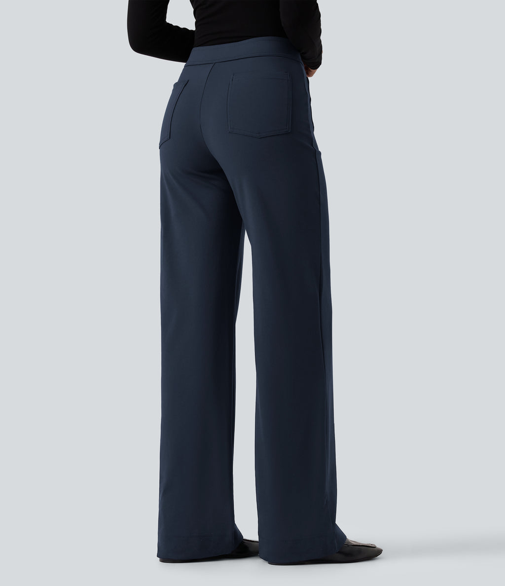 Low Rise Straight Leg Work Trousers with Pockets — Midnight Blue — view 2