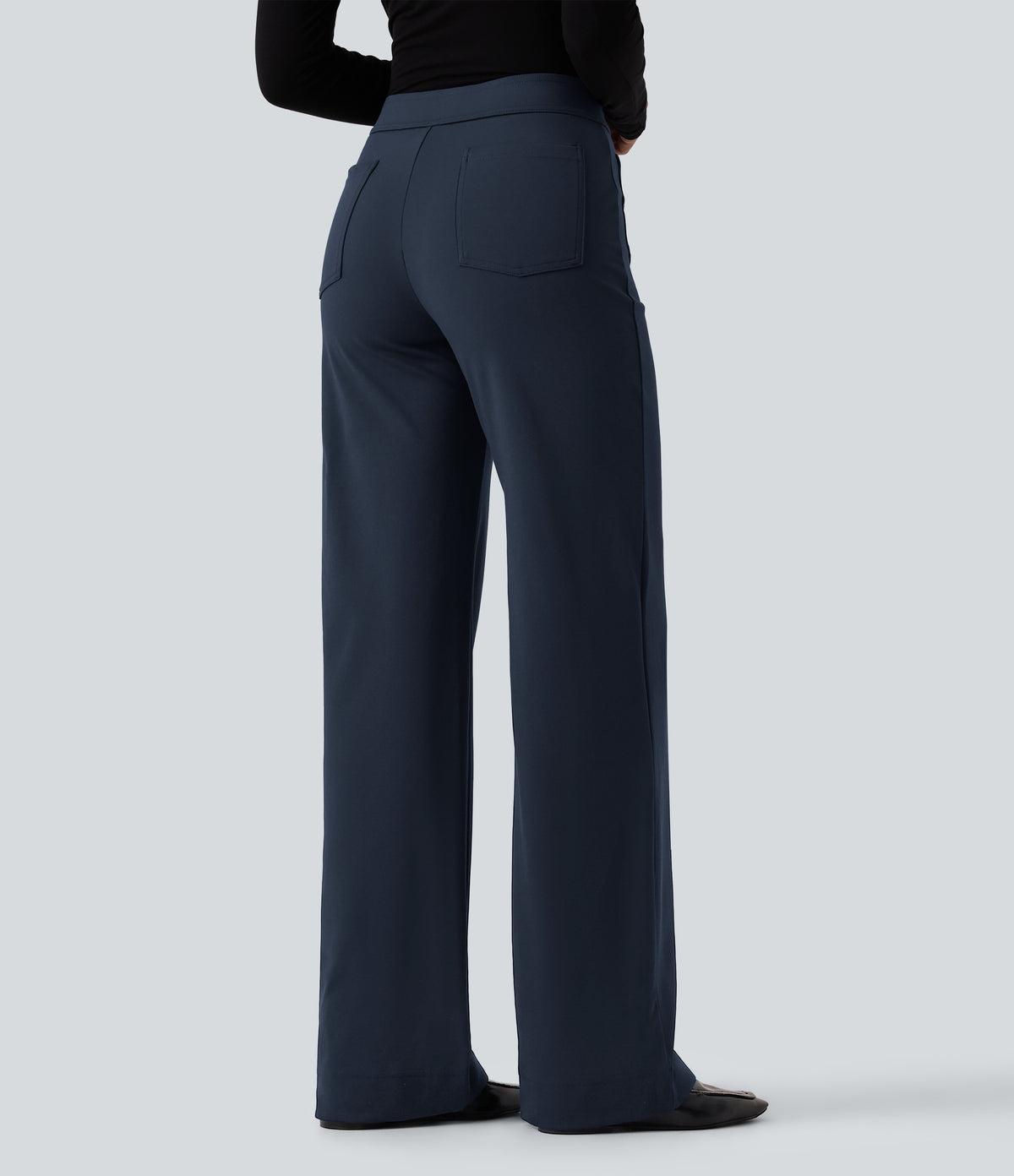 Low Rise Straight Leg Work Trousers with Pockets — Midnight Blue — view 2